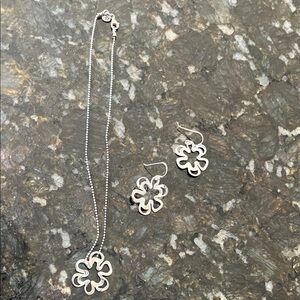 Silpada silver flower necklace earring set N1347 W1337